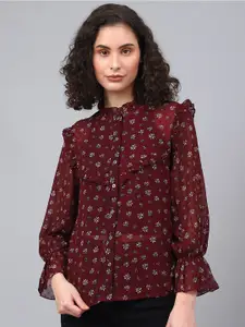 DEEBACO Women Premium Floral Printed Frill Casual Shirt