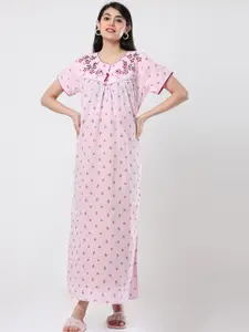 9shines Label Printed Pure Cotton Maxi Nightdress