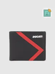 Ducati Men Striped Leather Two Fold Wallet With RFID