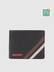 Ducati Men Striped & Textured Leather Two Fold Wallet With RFID
