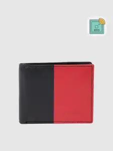 Ducati Men Colourblocked Leather Two Fold Wallet With RFID & Brand Logo Debossed Detail