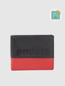 Ducati Men Colourblocked Leather Two Fold Wallet With RFID