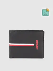 Ducati Men Striped Leather Two Fold Wallet With RFID
