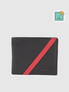 Ducati Men Diagonal Striped Leather Two Fold Wallet With RFID