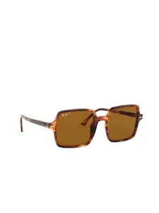 Ray-Ban Women Brown Lens & Brown Square Sunglasses with Polarised Lens