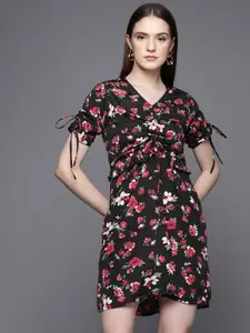 PINKSKY Black & Red Floral A-Line Dress