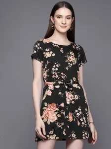 PINKSKY Black & Peach-Coloured Floral Dress