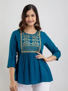 Women Touch Embroidered Round Neck Empire Top