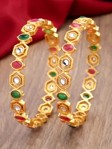 KARATCART Set Of 2 Gold-Plated & Kundan Studded Bangles