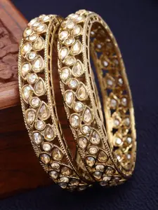 KARATCART Set Of 2 Gold-Plated & Kundan Studded Antique Rajwadi Bangle