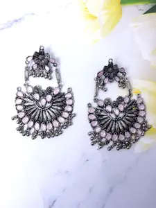 VAGHBHATT Pink & Silver-Toned Contemporary Chandbalis Earrings