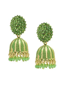 Shining Jewel - By Shivansh Gold-Plated Contemporary Jhumkas Earrings