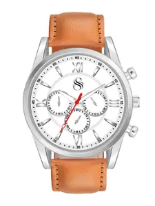 Shocknshop Men Patterned Dial & Leather Straps Analogue Chronograph Watch-Watch67Silver