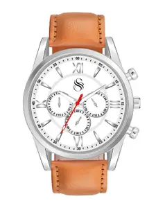 Shocknshop Men Patterned Dial & Leather Straps Analogue Chronograph Watch-Watch67Silver