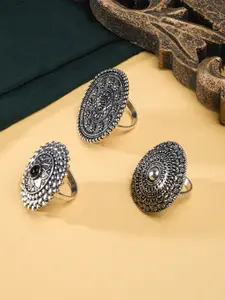 Fida Set of 3 Silver Plated Oxidized Alloy Finger Rings