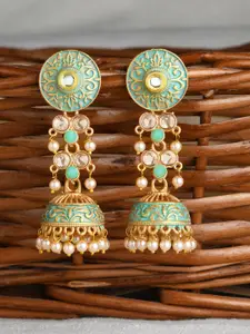 Fida Turquoise Gold Plated Dome Shaped Jhumkas Earrings