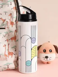 Indigifts White Printed Double Wall Vacuum Sipper Water Bottle 750 ml
