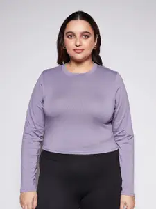 20Dresses Women Plus Size Round Neck Long Sleeve Cropped T-shirt