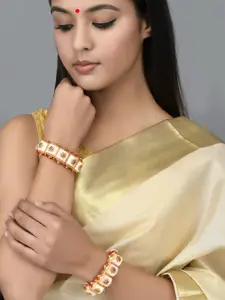 Sanjog Set of 2 Gold-Plated Kundan & Thread Meenakari Rajasthani Bridal Pochi Bangle