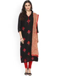 Saree mall Black & Red Silk Blend Unstitched Dress Material