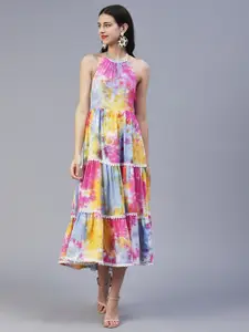 FASHOR Floral Halter Neck A-Line Midi Dress