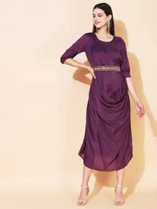 FASHOR  A-Line Belted Midi Silk Dress