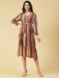 FASHOR Striped A-Line Midi Dress