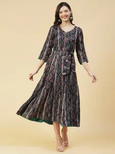 FASHOR Ethnic Motifs A-Line Midi Dress
