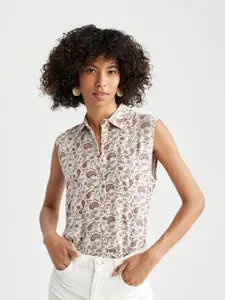 DeFacto Women Ethnic Motifs Printed Sleeveless Casual Shirt
