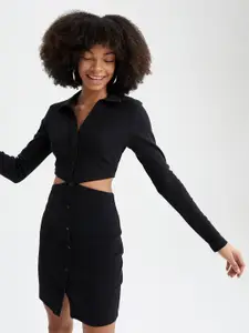 DeFacto Long Sleeves Cut Outs Mini Shirt Dress