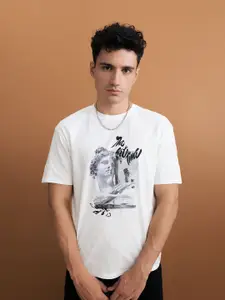 DeFacto Men Printed Pure Cotton Regular Fit T-shirt