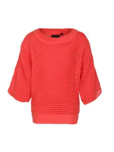 Cayman Girls Coral Pink Self-Design Pullover