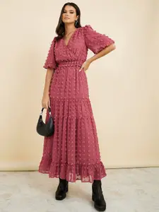 Styli V-Neck Puff Sleeves Tiered Maxi Dress