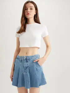 DeFacto Pleated Pure Cotton Denim Mini Skirt
