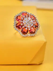 Saraf RS Jewellery Rose Gold-Plated AD-Studded Adjustable Finger Ring