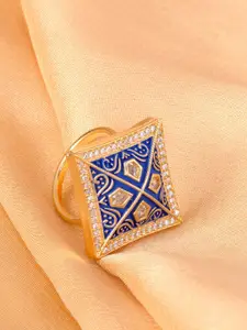 Saraf RS Jewellery Gold-Plated AD-Studded Adjustable Finger Ring