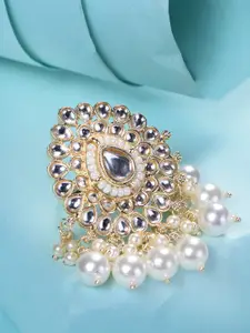 Saraf RS Jewellery Kundan Studded & Pearl Beaded Adjustable Finger Ring