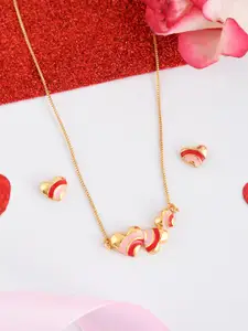 Voylla Gold-Plated Hearts Enamel Pendant Set