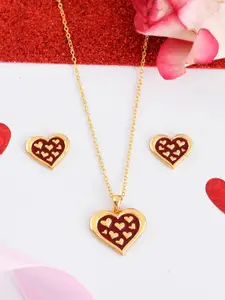 Voylla Gold-Plated & Maroon Heart Pendant Set