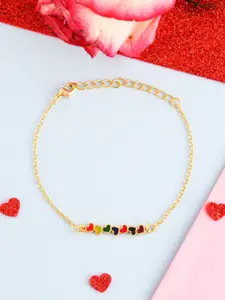 Voylla Women Gold-Plated Valentine's Day Collection Tiny Coloured Hearts Link Bracelet
