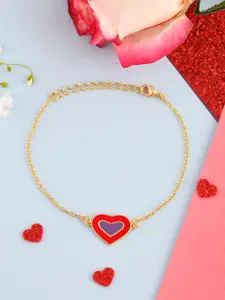 Voylla Women Gold-Plated Valentine's Day Collection Playful Layered Hearts  Link Bracelet