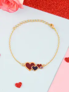 Voylla Women Brass Gold-Plated Valentine's Day Collection Enamelled Hearts Link Bracelet