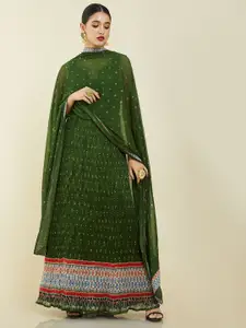 Soch Printed Empire Notch Neck Pure Cotton Ethnic Dress with Dupatta