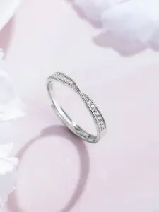 Zavya 92.5 Sterling Silver Rhodium-Plated CZ-Studded Adjustable Finger Ring
