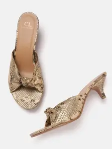 Carlton London Snakeskin Printed Kitten Heels with Knot Detail