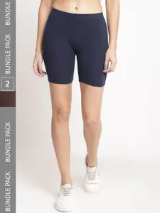 Jinfo Women Pack Of 2 Mid-Rise Cycling Shorts