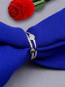 KARATCART Silver-Plated AD-Studded Adjustable Finger Ring