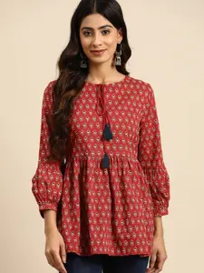 all about you Floral Printed Pure Cotton Pleated Kurti