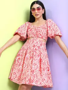 Tokyo Talkies Puff Sleeves Printed A-Line Dress