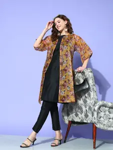 InWeave Camel Brown Transitional Layers Floral Printed Shrug